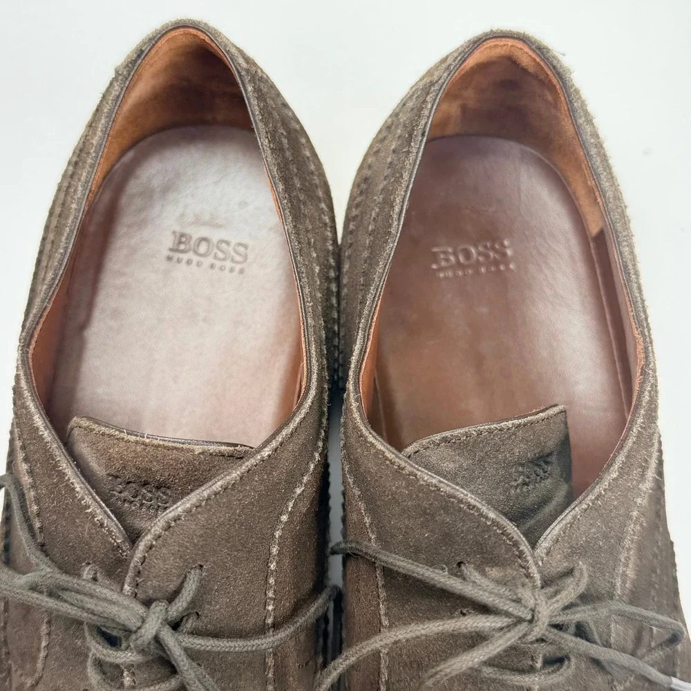 BOSS Hugo Boss Dress Shoes Mens 12 Dark Brown Suede Wingtip Brogue Derby Oxford